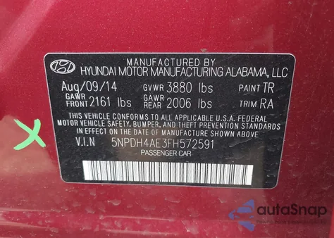 2015 Hyundai Elantra Se z USA, uszkodzony, nr VIN 5NPDH4AE3FH572591